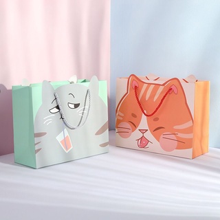 Túi giấy đựng quà ngang 24,5x19,5x9,5 mèo cún cute dễ thương quai lụa