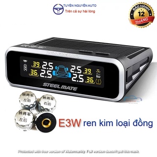 Cảm biến áp suất lốp Steelmate E3W van ngoài dùng pin năng lượng mặt trời mẫu mới ren kim loại đồng dễ dàng lắp đặt