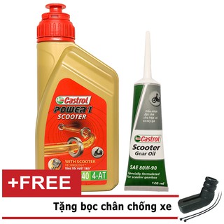 COMBO Nhớt Tay Ga CASTROL POWER  SCOOTER 10W40 800 ML+ Nhớt Lap Castrol 120Ml-Tặng bọc chân chống xe