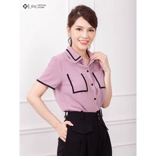 Áo sơ mi nữ Linbi cộc tay khoai môn viền đen thiết kế trẻ trung hiện đại Liin clothing SM3117