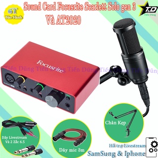 Bộ Mic Thu Âm Livestream Audio-technica AT2020 và Sound Card Focusrite Scarlett Solo Gen 3 Chân Dây Live stream Dây 3m