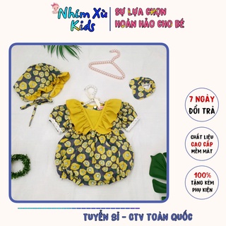 Bodysuit bông bí màu vàng bé gái sơ sinh đến 12kg, body tay ngắn 3 chi tiết cho bé gái [A164]