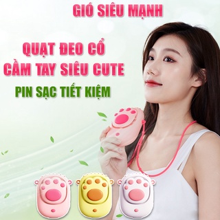 Quạt mini cầm tay - Quạt đeo cổ chân mèo sạc điện không cánh giá rẻ cute - Quạt xe đẩy cho bé