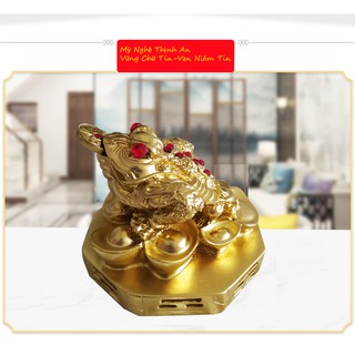 Tượng cóc ba chân Thiềm Thừ ngậm tiền vàng màu đồng sáng CDD08