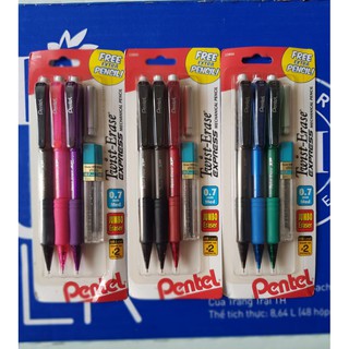 Vĩ viết 3 cây 0.7 pentel Nhật Bản Twist-Erase kèm ngòi và gôm