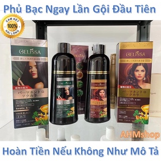 DẦU GỘI PHỦ BẠC TÓC GELISSA THẢO DƯỢC 100% NHẬT BẢN HAI MÀU ĐEN NÂU 500ML MỘT CHAI