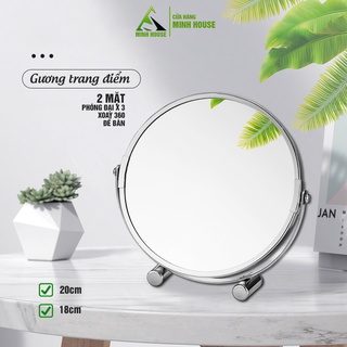 Gương trang điểm phóng đại zoom x3 lần, xoay 360 độ, 2 mặt, để bàn Minh House