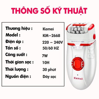 Máy tẩy lông đa năng 2in1 Kemei-2668 chuyên dùng cạo, nhổ tỉa lông toàn thân sử dụng pin sạc tiện lợi