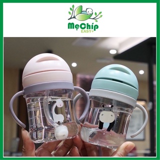 Bình tập hút chống sặc cho bé, chất liệu nhựa an toàn ,250ml màu xanh - hồng tay cầm tiện lợi, bình tập uống nước