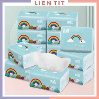Giấy ăn cầu vồng 3 lớp siêu mềm mịn dai 1 gói 300 tờ, khăn giấy khô lau đa năng
