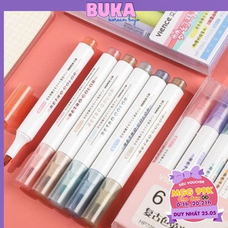 Bukavn Bút nhớ highlight đánh dấu dạ quang bộ 6 màu morandi phụ kiện văn phòng phẩm vience