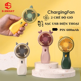 Quat cam tay - quạt mini, tích điện có đèn, có dây đeo, để bàn, thời gian sử dụng 1-3h