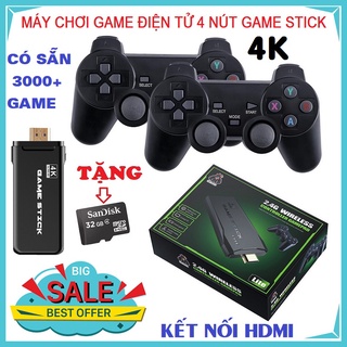 Máy Chơi Game Stick 4K V2 - 4 Nút  HDMI Không Dây, Tải thêm đấu trường thú, đua xe gà, Bóng đá nhật