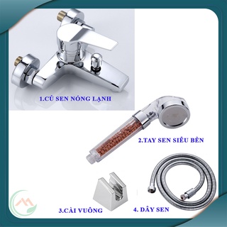 Bộ củ sen nóng lạnh hợp kim mạ Crom sáng bóng + Tay sen nhựa trong siêu bền có hạt lọc đủ bộ tay sen + dây sen + cài