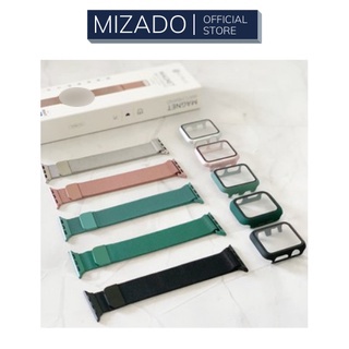 Combo dây thép và Ốp liền kính cường lực cho đồng hồ thông minh iWatch Series 1/2/3/4/5/6/SE size 38/40/42/44mm