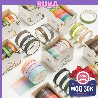 Hộp 7 cuộn washi tape băng dính họa tiết trơn màu AGUGU DecorMe 7mm.2m