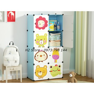 TỦ NHỰA THÔNG MINH ĐỂ ĐỒ CHO BÉ LẮP GHÉP 8 Ô CỬA MÈO BAY CUTE ĐA NĂNG CHO TRẺ sâu 47cm