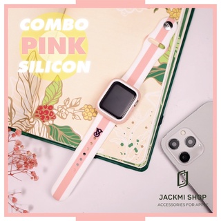 [COMBO 2 MÓN TRẮNG HỒNG BABY] DÂY SILICON HỌA TIẾT CHO APPLE WATCH + ỐP VIỀN RHINOSHIELD CHO APPLE WATCH