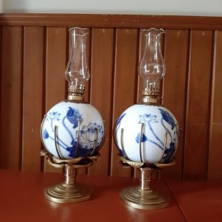 Đèn dầu bằng đồng, gốm bọc đồng họa tiết mẫu đơn vẽ sen tràm 31cm.