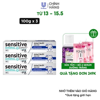 Bộ 3 Hộp Kem đánh răng P/S giảm ê buốt sau 30 giây Sensitive Mineral Expert Whitening với tác động từ khoáng 100g