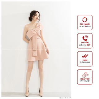 Váy thiết kế cao cấp màu hồng nơ lệch có dây vai [ Có video + Ảnh thật ] The Shilla - Nemaci-51B9