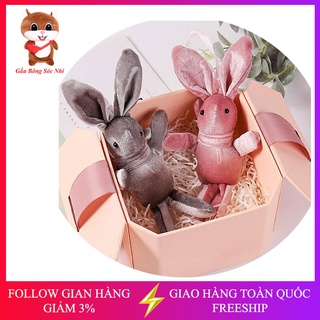 Móc khóa gấu bông, móc treo thỏ tai dài vải nhung cao cấp