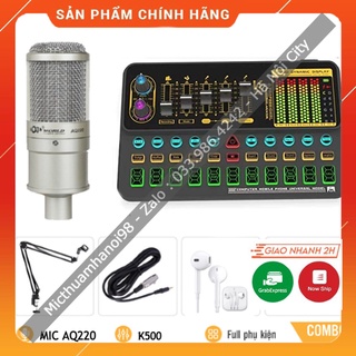 Trọn Bộ Sound Card K500 Mic AQ220 Chất Âm Cực Hay , Hỗ Trợ Hiệu Ứng Giả Giọng Người Già , Trẻ Em . Dễ Dàng Lắp Đặt