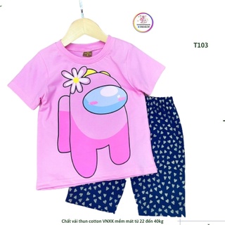 [15 đến 22kg] Đồ bộ bé gái ngố lửng mặc nhà chất cotton VNXK mát mềm T103