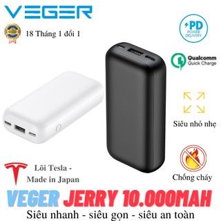 Pin Sạc Dự Phòng Veger Jerry 10,000Mah Sạc Nhanh PD 20W, QuickCharge 3.0 - Siêu Nhanh, Siêu Gọn, Chống cháy