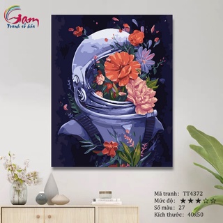 Tranh sơn dầu số hóa tự tô màu theo số Gam Phi Hành Gia Du Hành Và Hoa căng khung dày 2,5cm size 40x50cm TT4372