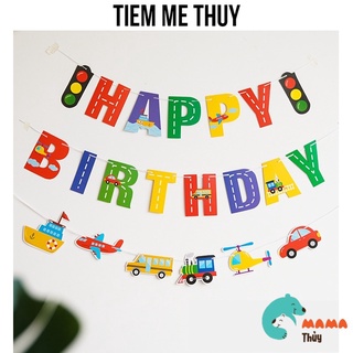 Dây chữ giấy HAPPY BIRTHDAY đèn giao thông kèm dây họa tiết xe trang trí sinh nhật