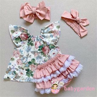 Set Áo Sát Nách Họa Tiết Hoa + Quần Short + Băng Đô Cho Bé Gái