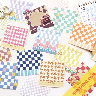 Bộ 100 tờ Note ghi chú Caro dễ thương NO17 hình Bánh kem, Vườn hoa cute trang trí sổ bullet journal