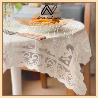 Khăn trải bàn trắng phối ren chống bụi trang trí decor phong cách Hàn Quốc