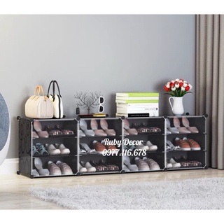 TỦ NHỰA ĐỰNG GIÀY DÉP đa năng 12 ngăn để được 24 đôi - Ruby Decor (lắp ngang)
