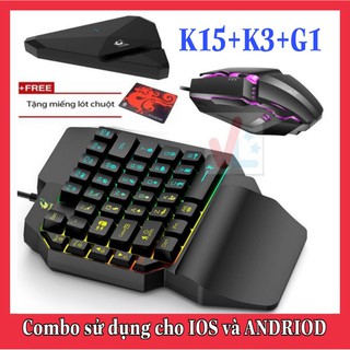 Combo Trọn Bộ Bàn Phím K15 + Chuột K3 + Hộp Chuyển Đổi G1 chơi game PUBG Mobile cho Android, IOS, iPad như PC - VL