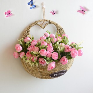 Cành hồng búp điểm quả xanh trang trí để bàn, hoa hồng giả-hoa lụa