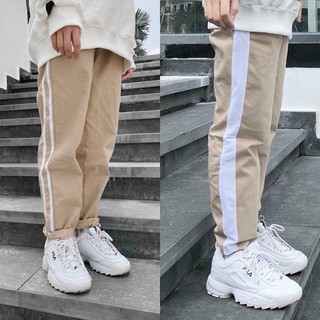 [Kèm hình thật] Quần kaki kem 1 sọc/ 2 sọc line pant unisex