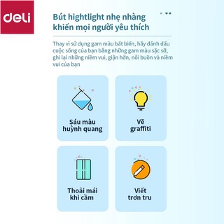 Bút highlight dấu dòng dạ quang Deli – 6 chiếc/ hộp - S624 [Deli]