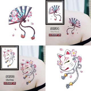 Hình Xăm Dán Nhỡ Mặt Nạ, Quạt Nhật (10x15cm)