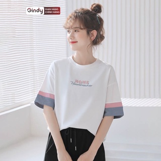 Áo phông nữ cổ tròn Gindy thun chất cotton thoáng mát tay lỡ form rộng unisex đẹp Hàn Quốc A013