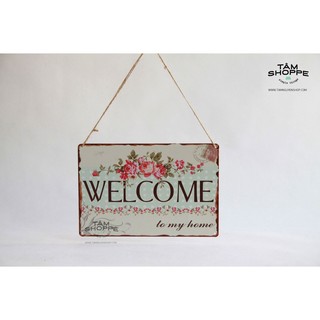 Bảng treo cửa WELCOME bằng thiếc Vintage