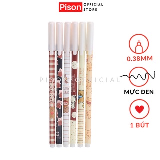 Bút bi nước mực gel Pison mẫu Trơn hình Gấu, mực đen ngòi kim 0.38mm - 1 cái/ 1 hộp