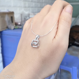 Mặt dây chuyền hình ngôi nhà thân yêu gắn đá nhảy bạc thật xi kim siêu cao cấp