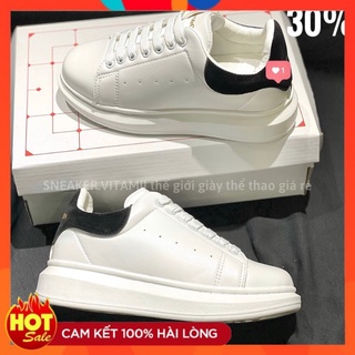 Giày Mcq trắng gót đen thể thao nam nữ tăng chiều cao cổ thấp đủ phụ kiện Freeship