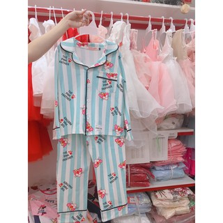 Set bộ quần áo bé gái thun cotton cao pizama xanh 15-18kg