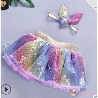 Set chân váy xòe kèm băng đô nơ đính sequin lấp lánh làm đạo cụ cho bé chụp ảnh