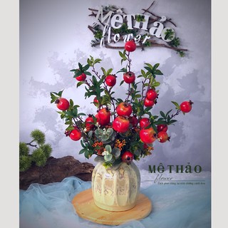 (Ảnh shop chụp) Bình Lựu Giả Trang Trí Nhà Cửa, Decor Phòng Khách Chất Liệu Lụa Cao Cấp Mê Thảo Flower