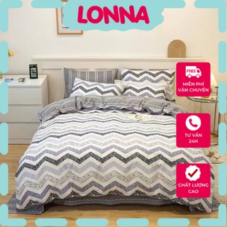 bộ chăn ga gối cotton living nhập khẩu lonaabedding họa tiết kẻ ziczac vintage ( full size)