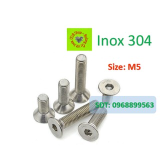 Bulong lục giác chìm đầu bằng inox size M5. Ốc lục giác chìm đầu non inox, inox 304